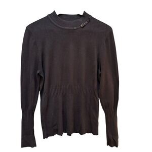 FDJ French Dressing Sweater Rich‎ Brown Buckle Neck Detail Fall Preppy Size M